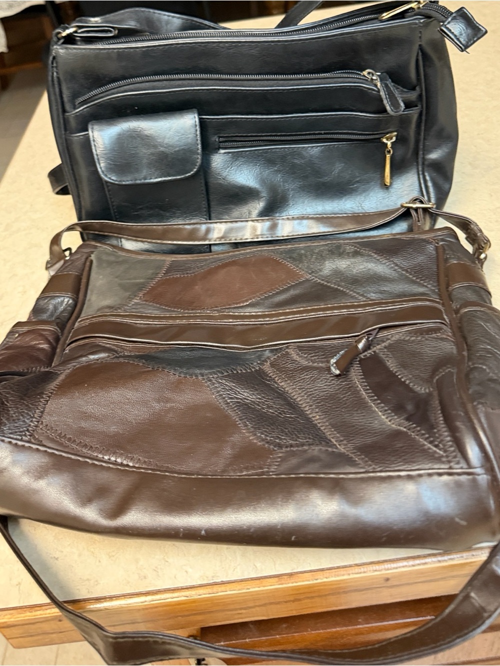 2 Purse Bundle โ Black & Brown Patchwork Shoulder Bags โ Multi Pocket